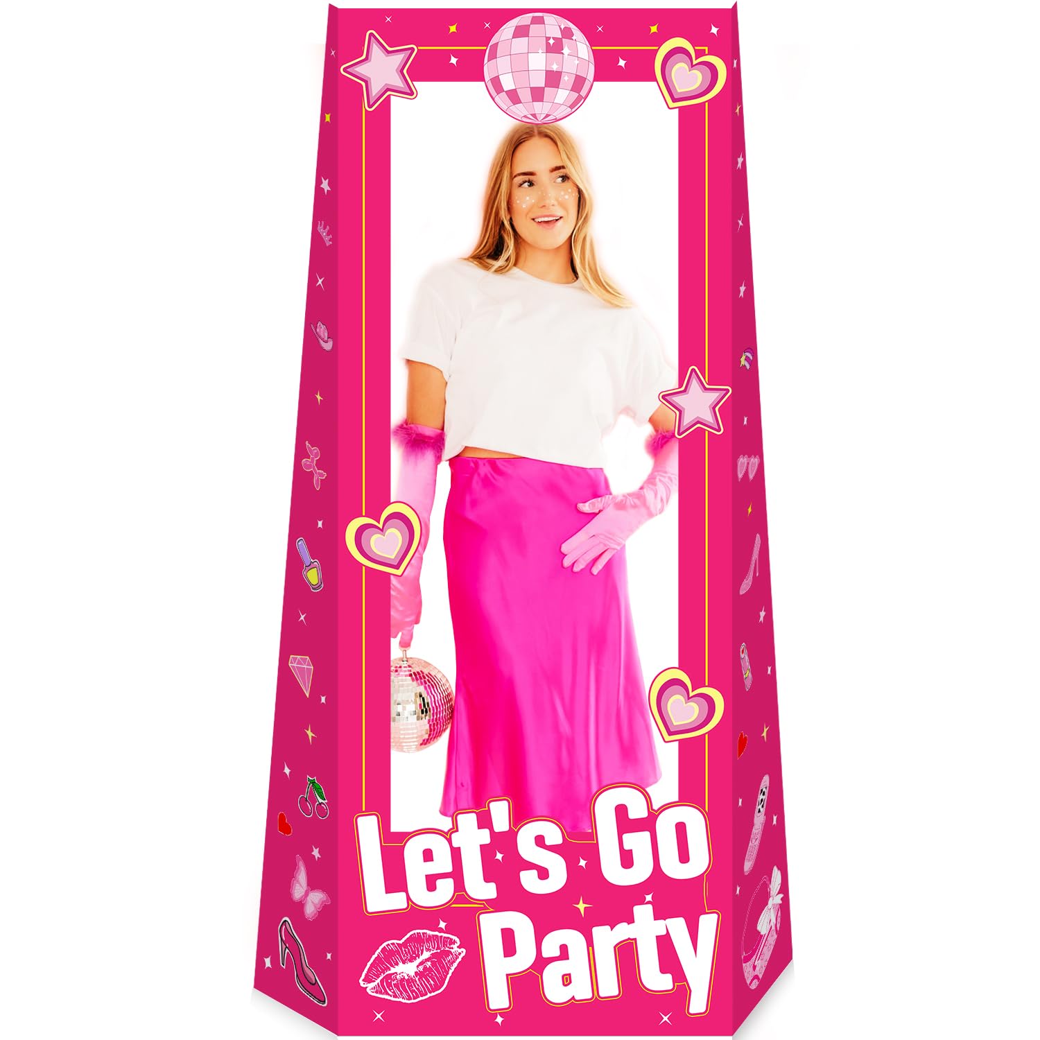 Bambola di cartone a grandezza naturale alta 1,5 m rosa caldo stand -in cabina fotografica per ragazze festa di compleanno servizio fotografico bambola principessa decorazioni per feste a tema ragazza