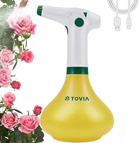 T TOVIA Plant Mister - Botella pulverizadora para plantas de interiorexterior, rociador eléctrico de jardín de 1 litro con boquilla ajustable,
