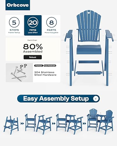 Miniatura 6 de Adirondack - Juego de 2 sillas de patio al aire libre de polietileno de alta densidad con bandejas de conexión dobles, silla Adirondack moderna,