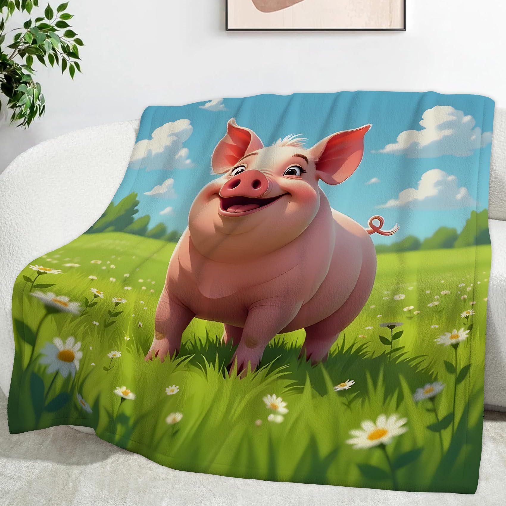Plaid polaire dessin animé cochonnet mignon chaud et doux