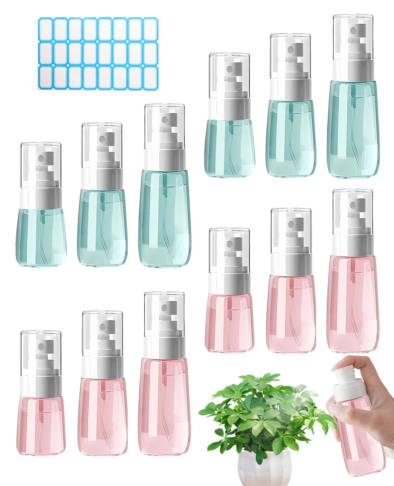 Small Spray Bottle 30ml 60ml 100ml, 12Pcs Mini Travel Spray Bottles for Toiletries Set with 24 Labels, Leak Proof