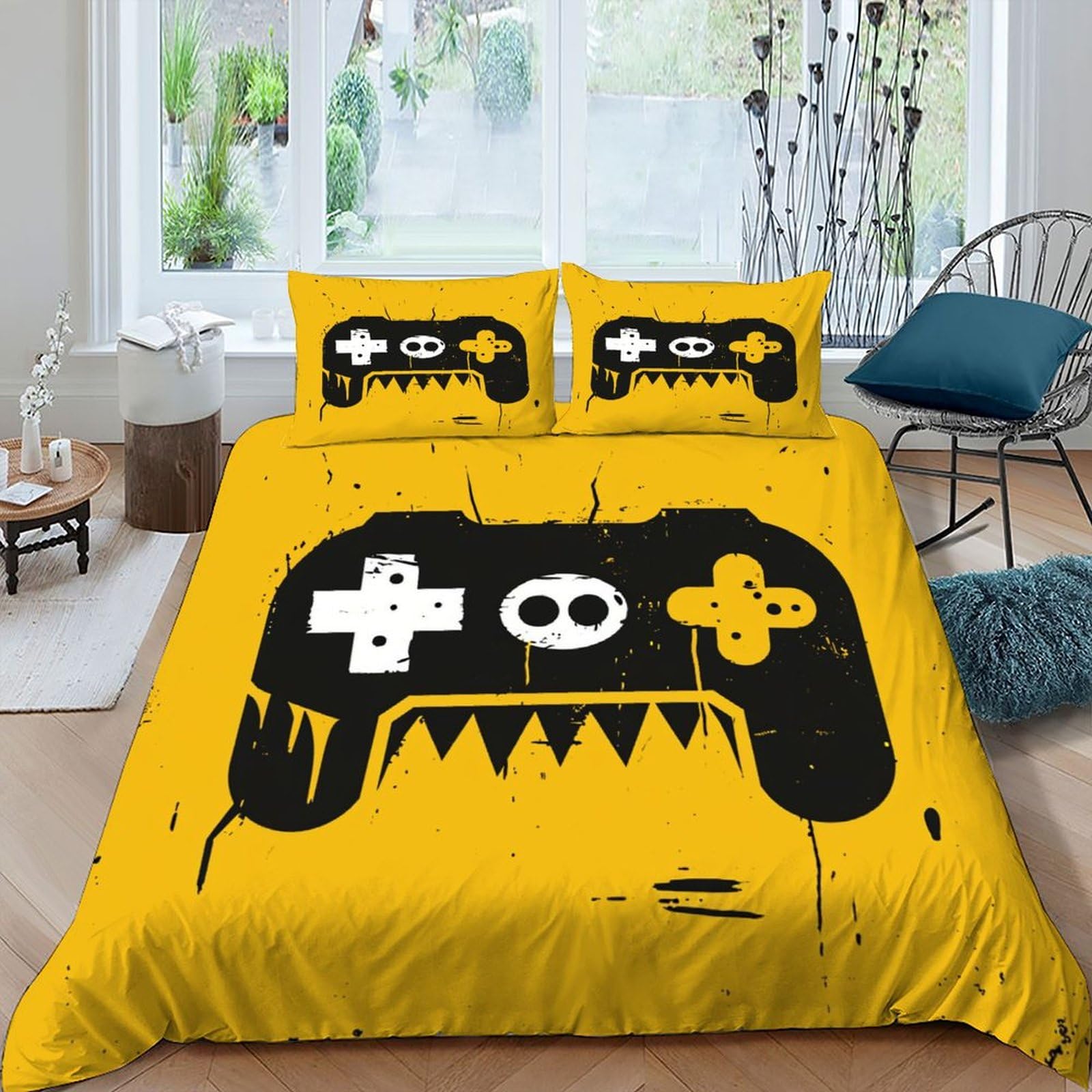 Housse de couette monde du jeu pour chambre de gamer ado et adulte grand lit double 220x240cm