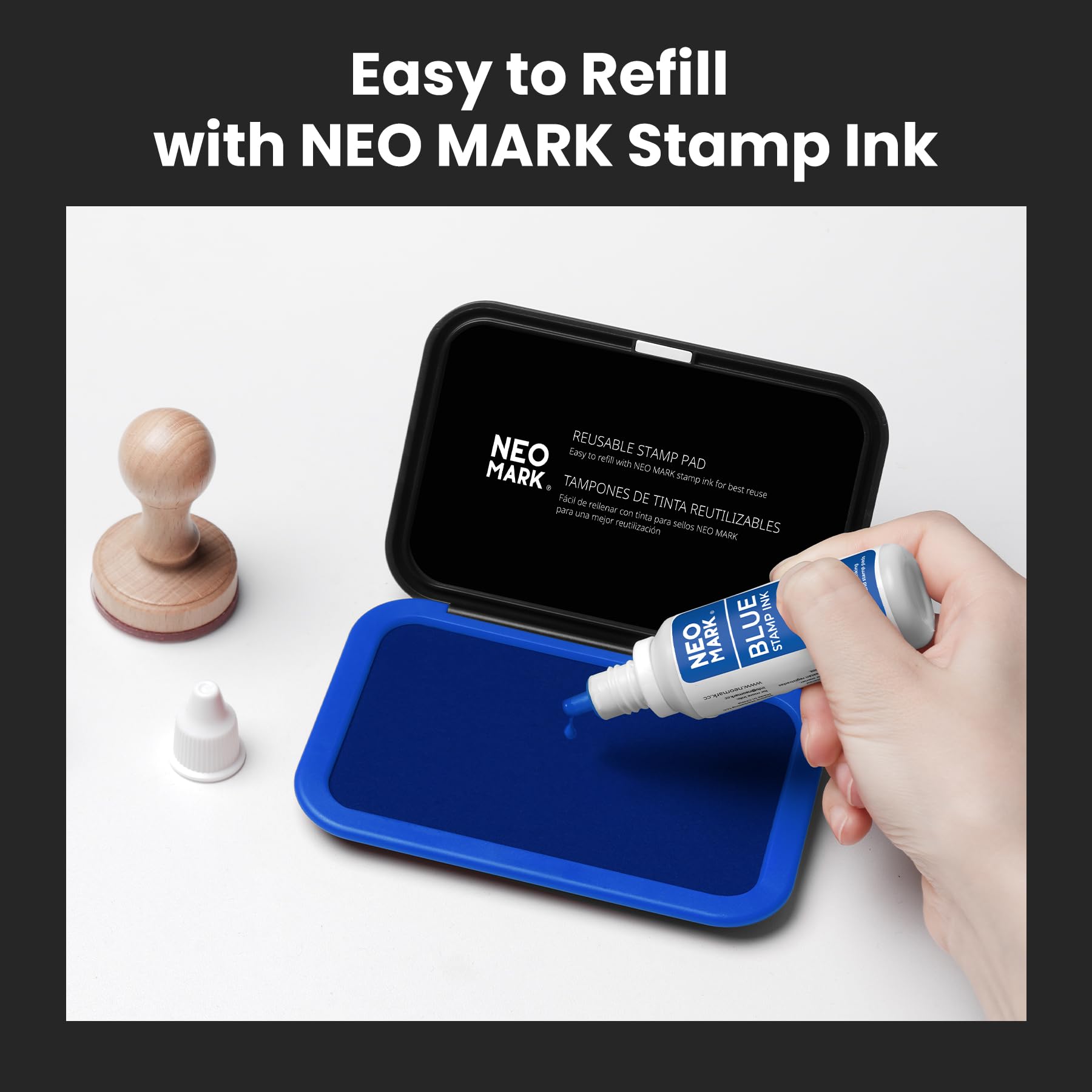 NEO MARK Medium Stamp Pad Kit (1oz Ink Included)-2.8"x 4.3", Magnetic Lid, Premium Quality Felt Stamp Pad (Blue) - Image 5