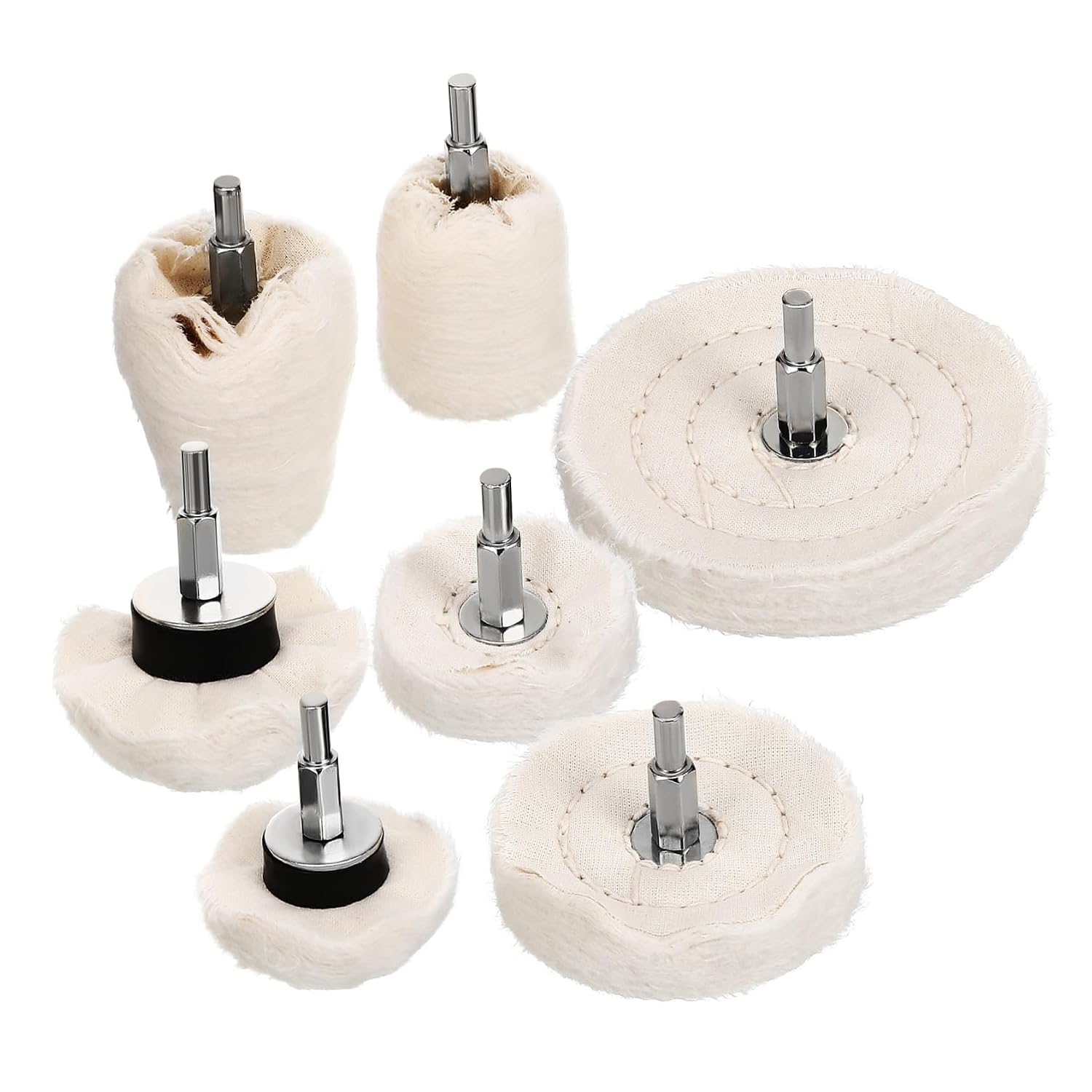 7-Piece Cotton Polishing Wheel Kit 6.35mm Shank Buffing Pads for Drill Suitable for Jewelry and Automotive Work