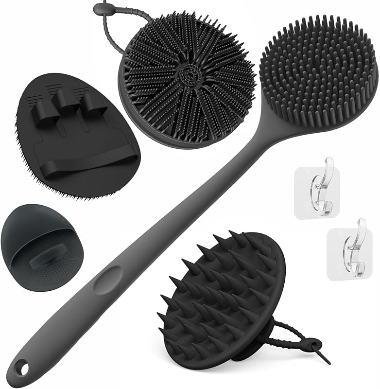 Escovas de Silicone para Corpo e Couro Cabeludo Manmihealth, Conjunto com 5, Style 1 Black