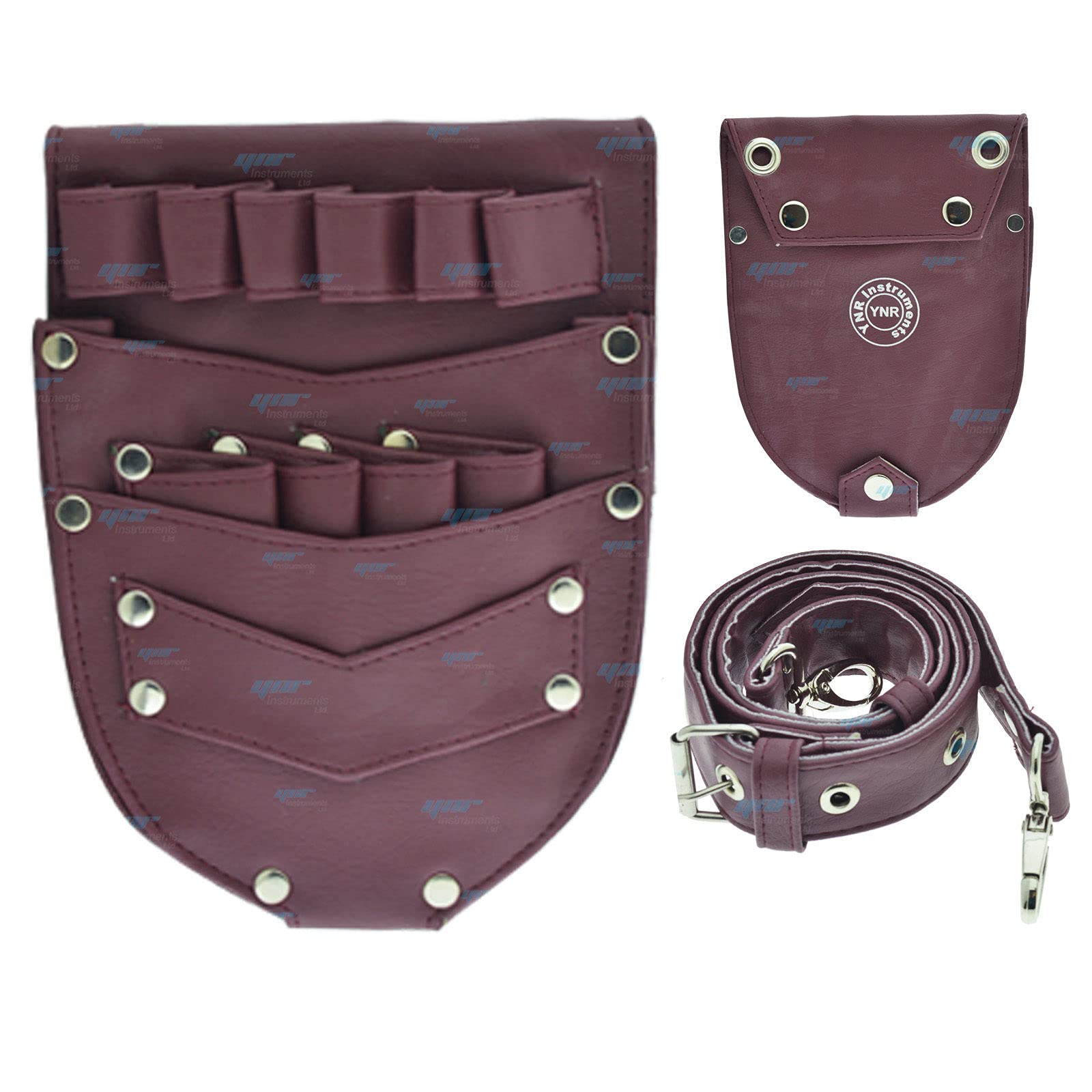 Hair Scissor Holster, Hairdressing Pouch Barber Shears Holster Hairdressing Salon Scissors Kit Bag Scissors Holder Pouch for Hair Stylist with Rivet Clips Waist Shoulder Belt (Burgundy Round)