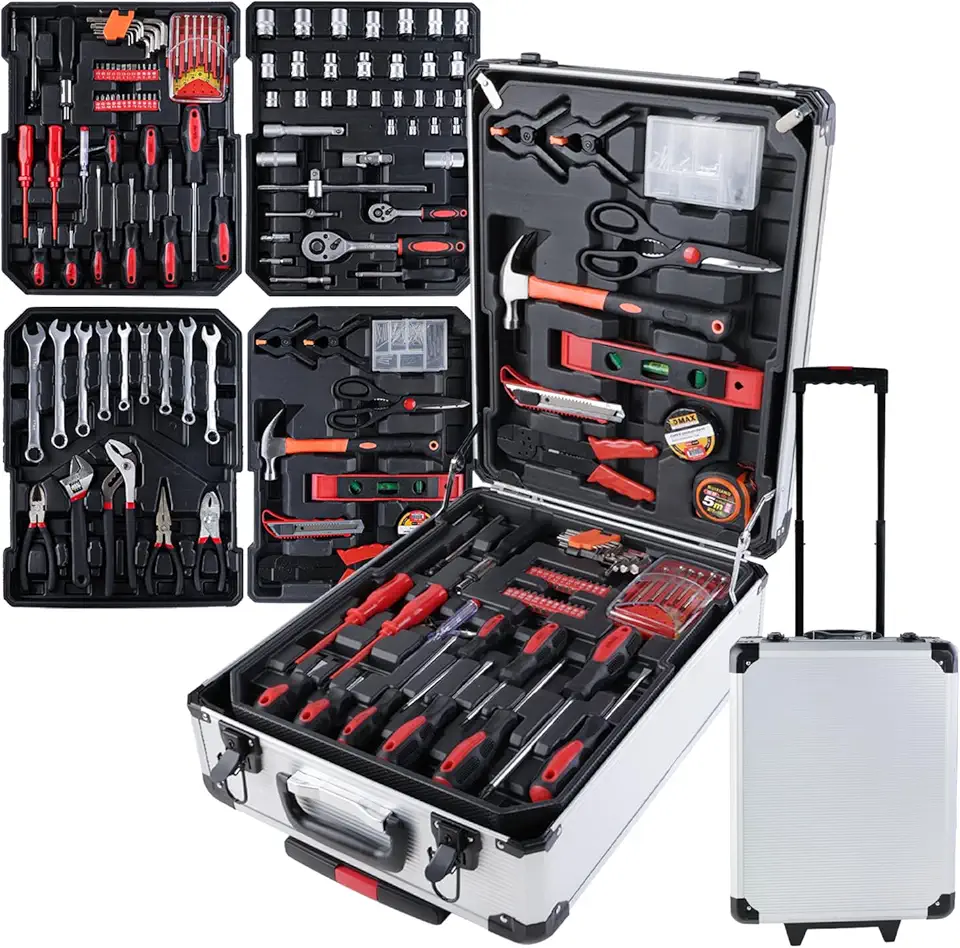 Maleta Ferramentas Completa 186 Peças Rodinha E Fechadura, Alira Home