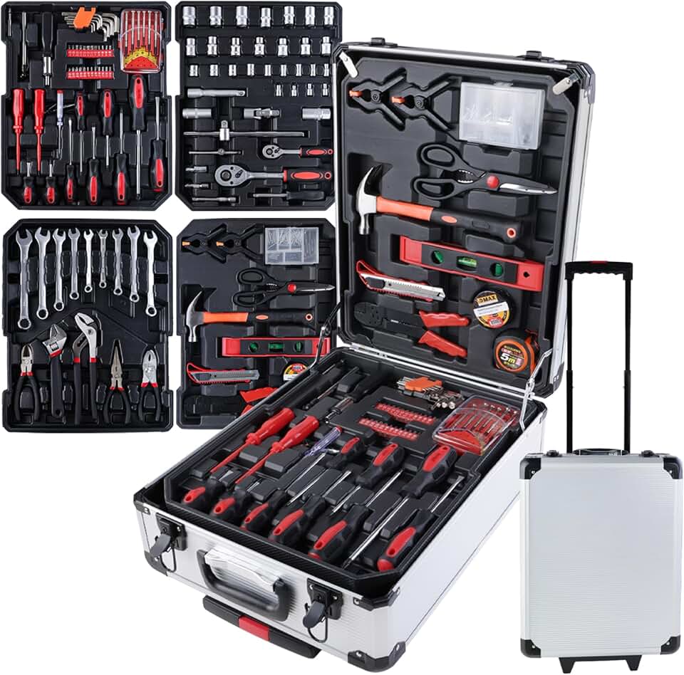 Maleta Ferramentas Completa 186 Peças Rodinha E Fechadura, Alira Home