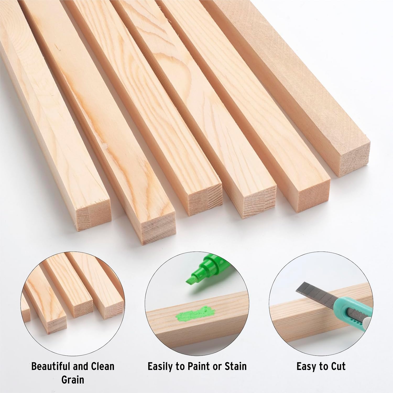 Square Wooden Dowel Rods, 6 PCS 1" x 15" Square Wood Dowels Wooden Sticks for Crafting, Unfinished Hardwood Sticks Wooden Strips for Woodworking, Crafting, Arts and DIYers, Home Decor, Model Making