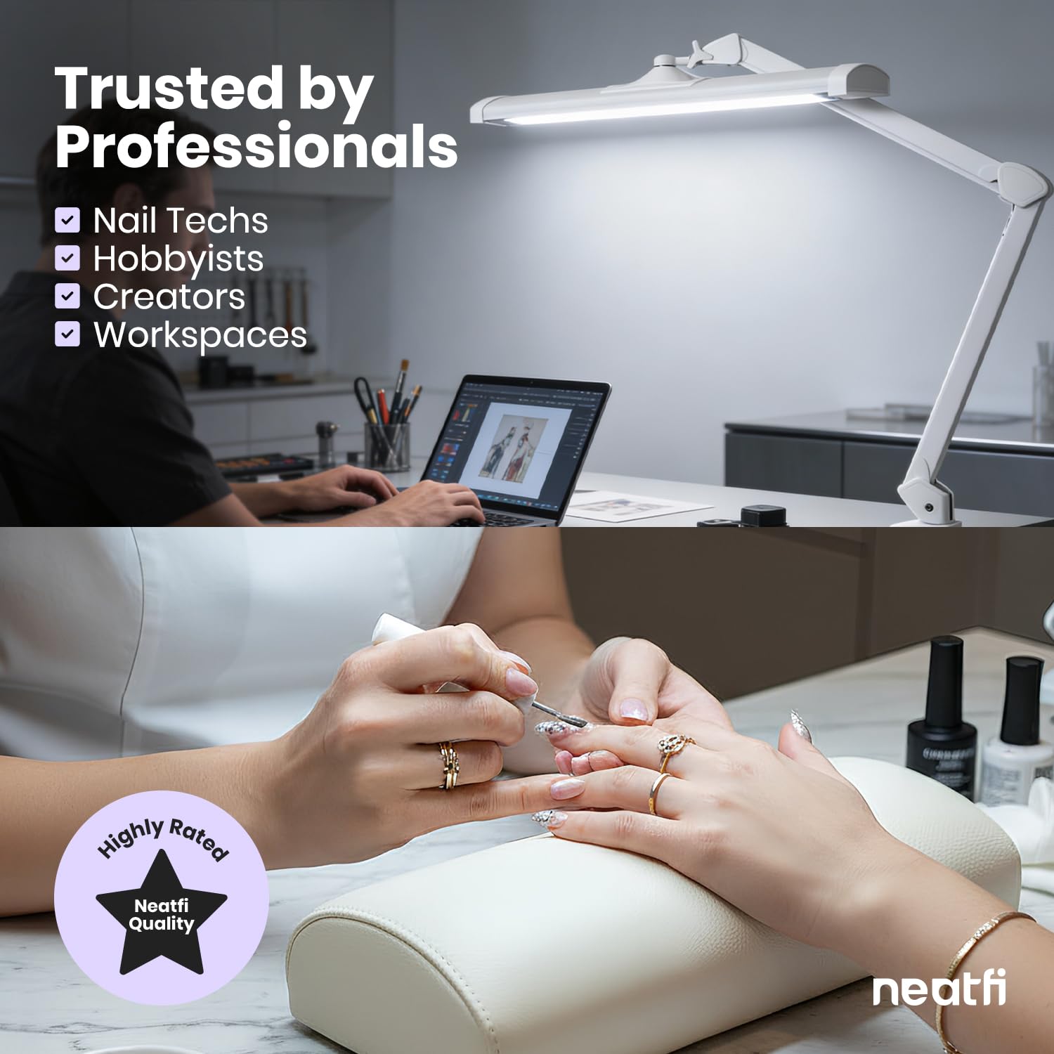 Neatfi Ultra LEDLámpara de Escritorio, regulable, 45W, lámpara de tarea que cuida los ojos para lectura, manualidades (Blanco)