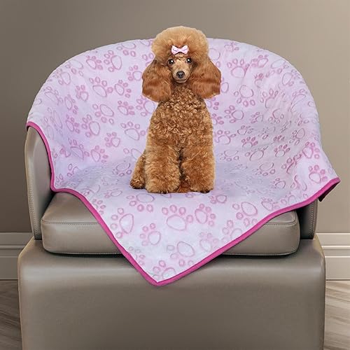 Stuffed Premium Soft Dog Blanket, with Flannel Grey Cute Paw Print, Cat Blanket Puppy Supplies Dog Products Stuff Essentials(Pink 32x40 inches)