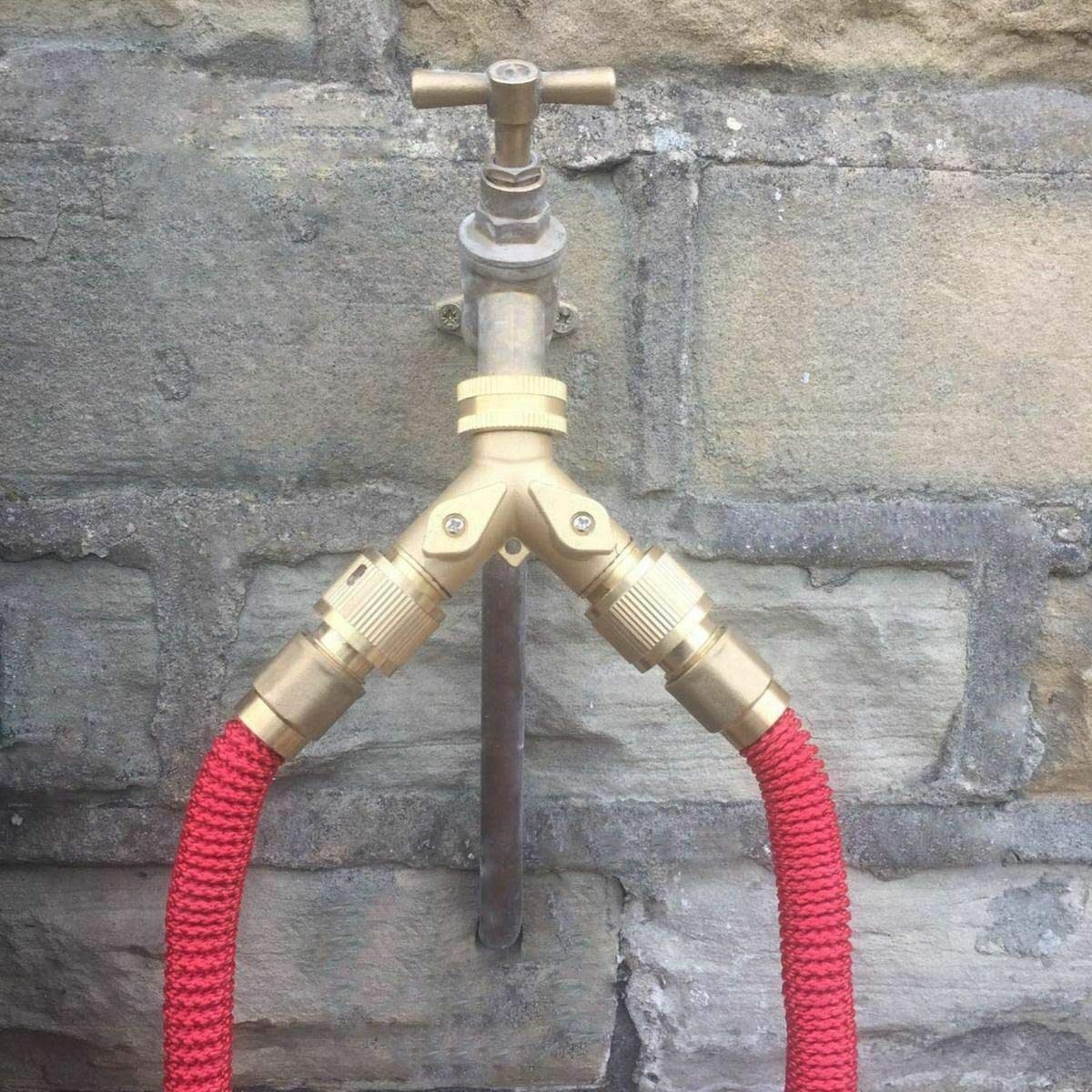 Conector de válvula de manguera dividida en Y de latón – Adaptador doble de grifo de jardín de 2 vías para un fácil control del flujo de agua, perfecto para riego y uso en exteriores