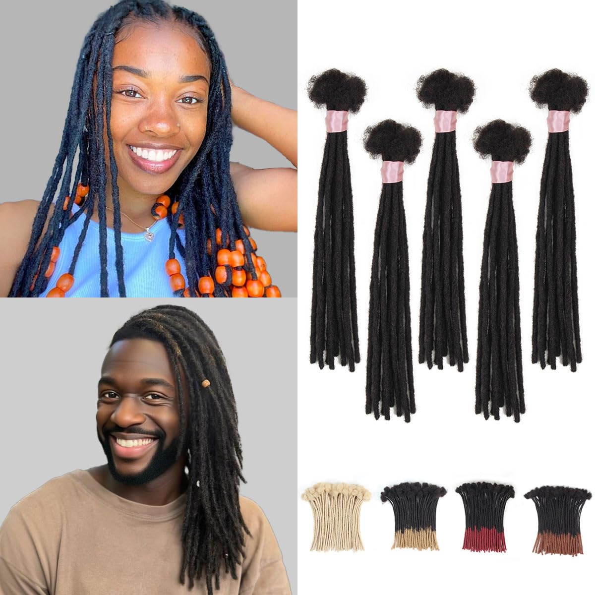QUISDUIS 12 inch Loc Extensions Human Hair, 50 Strands Permanent Dreadlock Extensions Human Hair 0.4cm Width 100% Full Handmade Dreads Can Be Dyed and