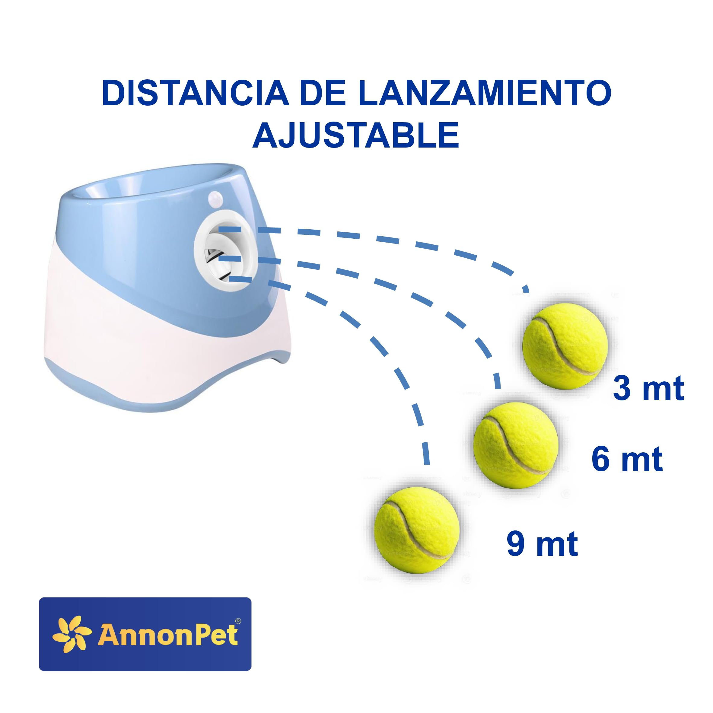Lanza bolas automático para perros con distancias ajustables 3/6/9 m, carga USB, batería de litio 2200 mAh, incluye 3 pelotas de tenis – Diversión y entrenamiento para tu perro