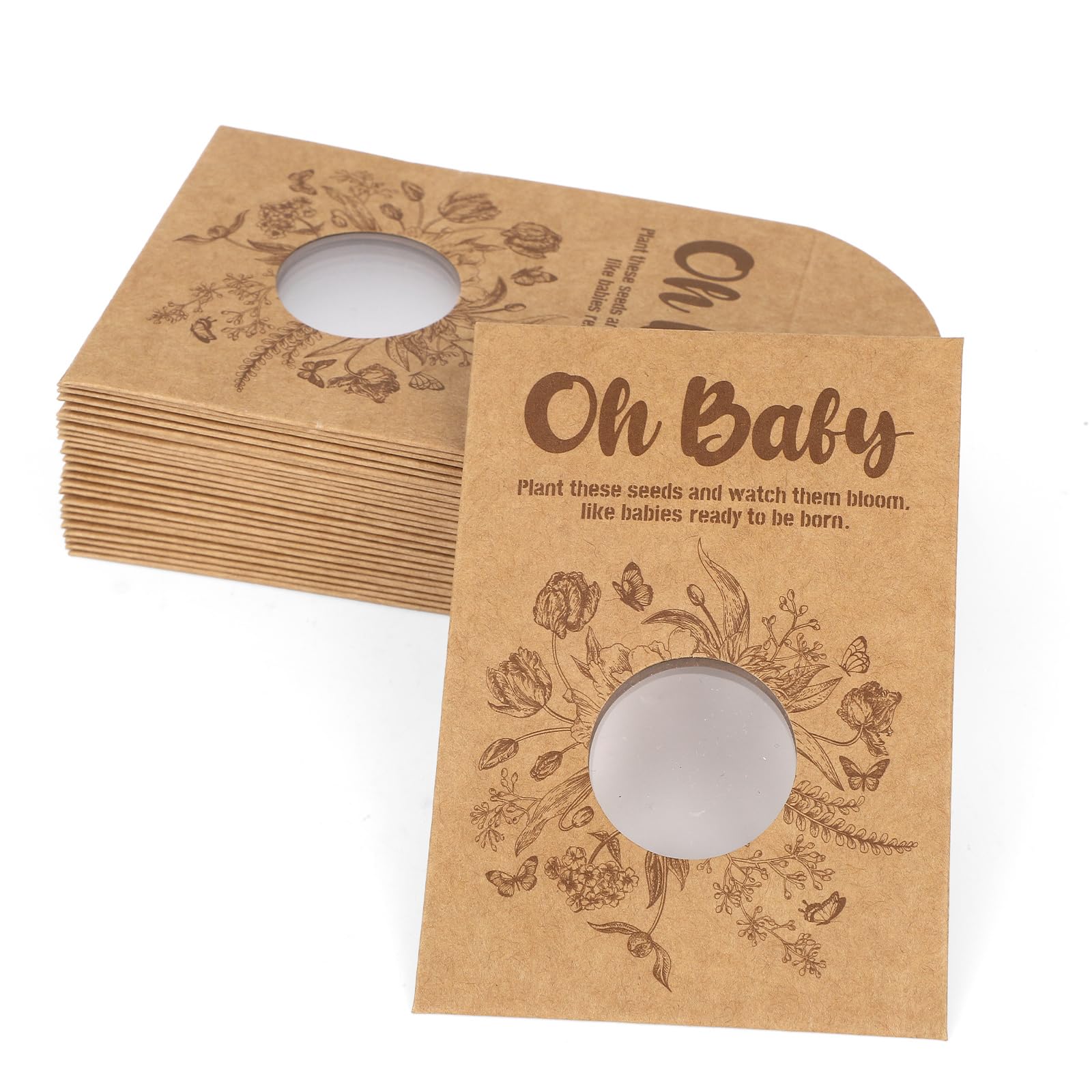 50pcs Baby Shower Packets Envelopes, Small Paper Wildflower Blank Empty Seeds Envelope with Window Vintage Flower Storage Gifts Party Saving Favors for Candy Tea Coin