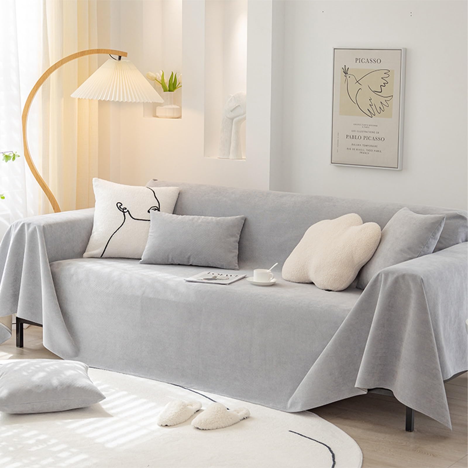 Sofaschoner Wasserdichte Sofabezug Aus Weichem Chenille Sofabezug 1/2/3/4 Sitzer Sofaüberwurf rutschfest Kratzfest für Haustiere Hunde Katzen Sofaschoner rutschfest Sofa Überzug(Gray,180*150cm)