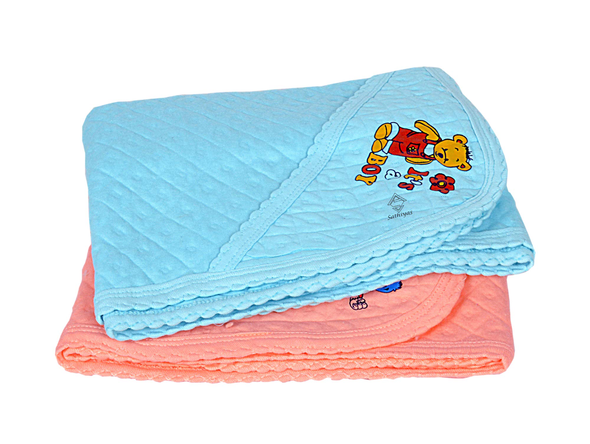 Sathiyas 100% Soft Cotton Baby Hooded Towels - Pack of 2, 250 GSM, Orange & Blue-image-36