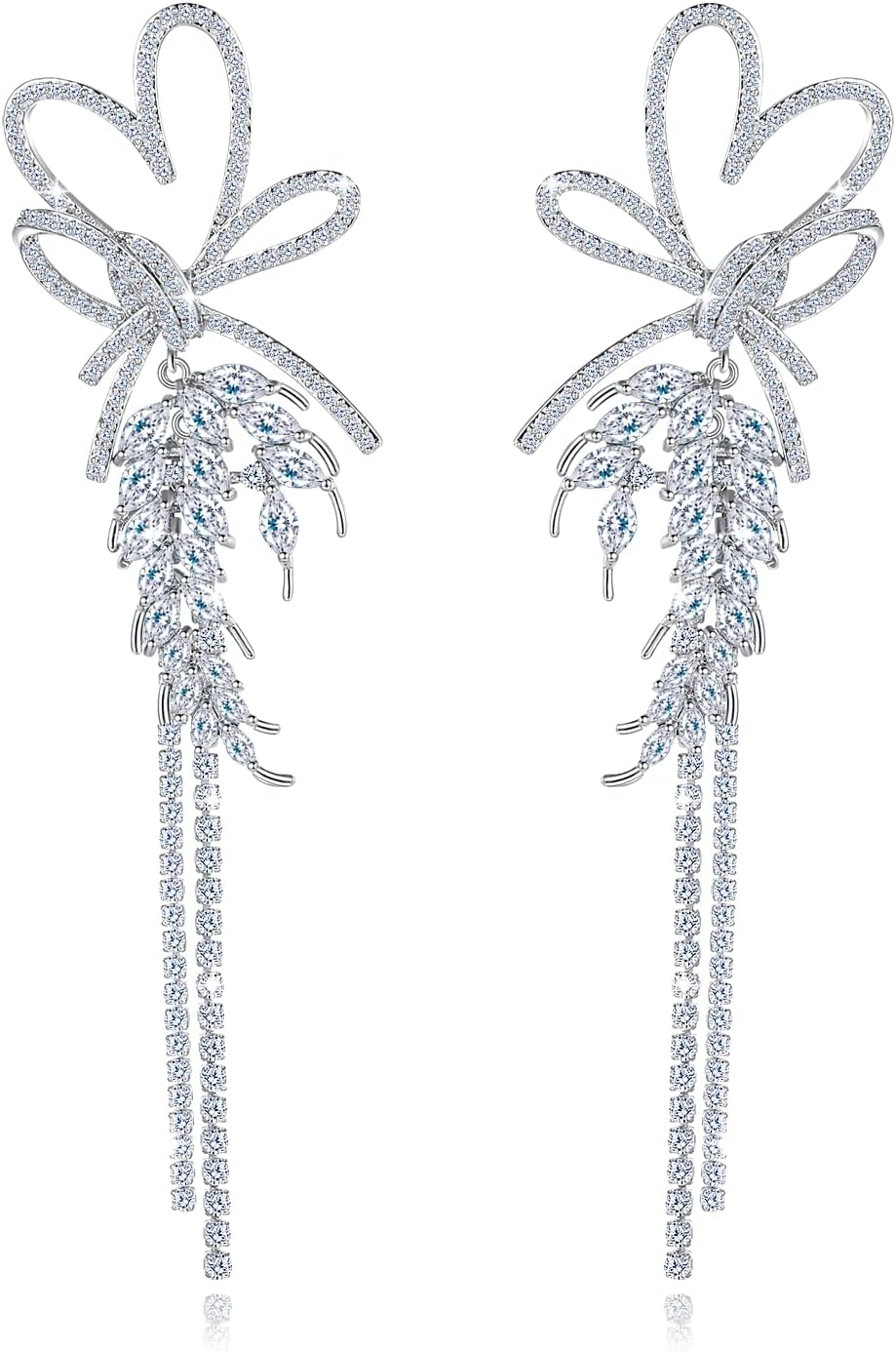 Wedding Earrings for Brides, Silver Earrings for Women, 18K White Gold Plated Sterl...