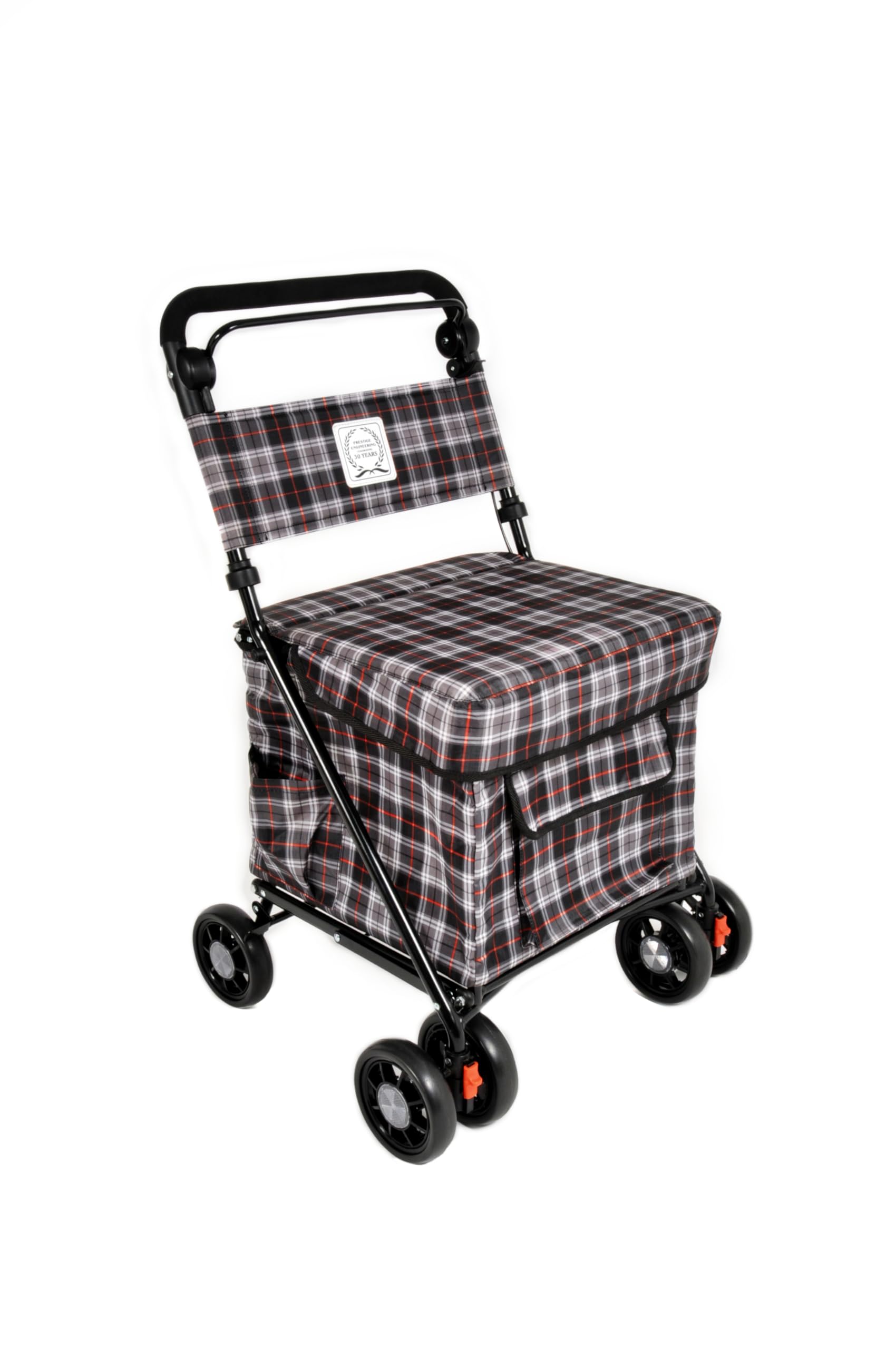 Prestige Ultimate Shopper Red Check The Lightweight Walk And Rest Shopping Trolley With Padded Seat & Backrest/Walking Trolley/Mobility Trolley/Rollator/ 6 Wheel/Mobility Aid (Fully Assembled Ready To Use (Red Check)
