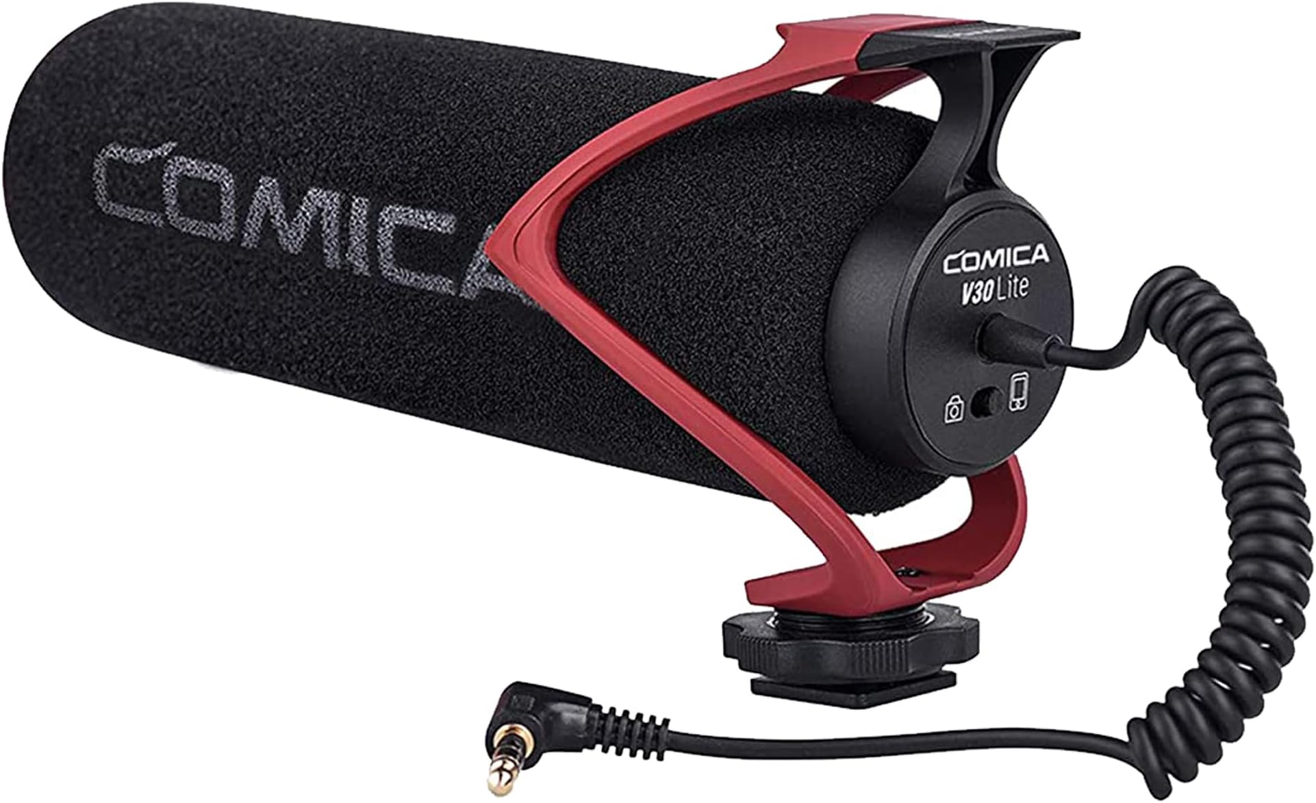CVM - V30 LITE Video Microphone Super - Cardioid Condenser On - Camera Shotgun Microphone for Canon Nikon Sony Panasonic Camera/DSLR/iPhone Samsung Huawei with 3 5mm Jack (Red)