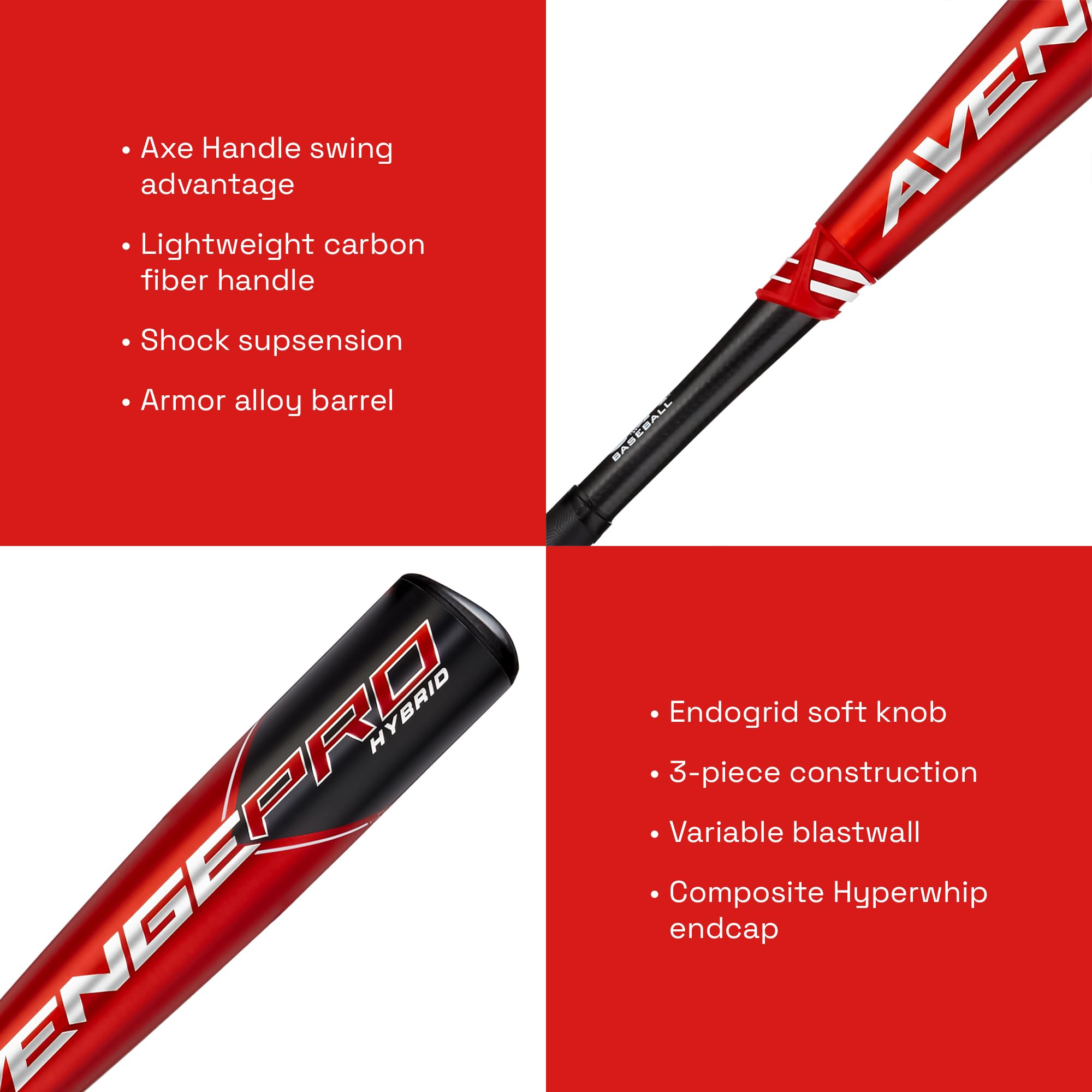 Axe Bat 2023 Avenge Pro Hybrid (-10, 2-5/8") USA Baseball Bat, 3-Piece Hybrid, Red/Black