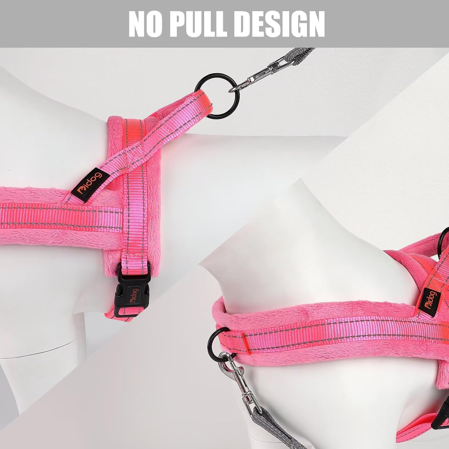 Didog Soft Flannel Padded Dog Vest Harness, No Pull/Quick Fit Reflective Dog Strap Harness, Easy for Training Walking (L:Chest 26-32", Pink)