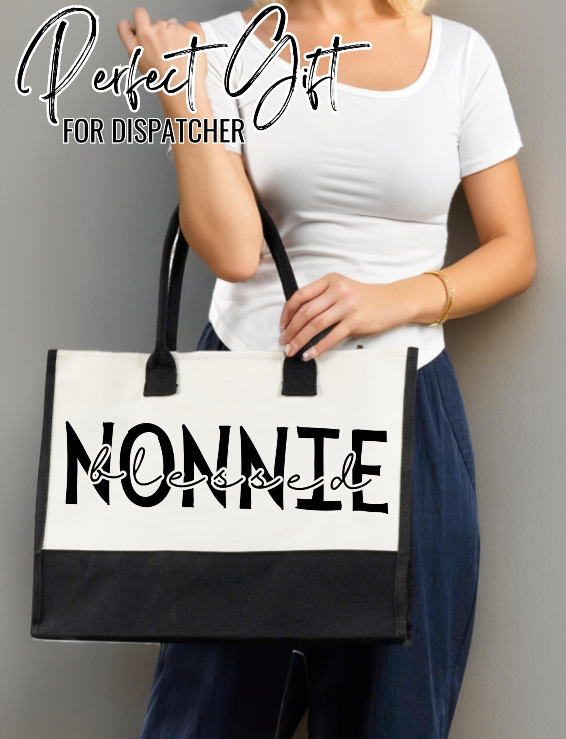 InnoBeta Nonnie Gifts for Grandma, Canvas Tote Bag on Christmas or Birthday & Mother's Day, Tote with Top Zipper Closure and Shoulder Strap - Blessed Nonnie