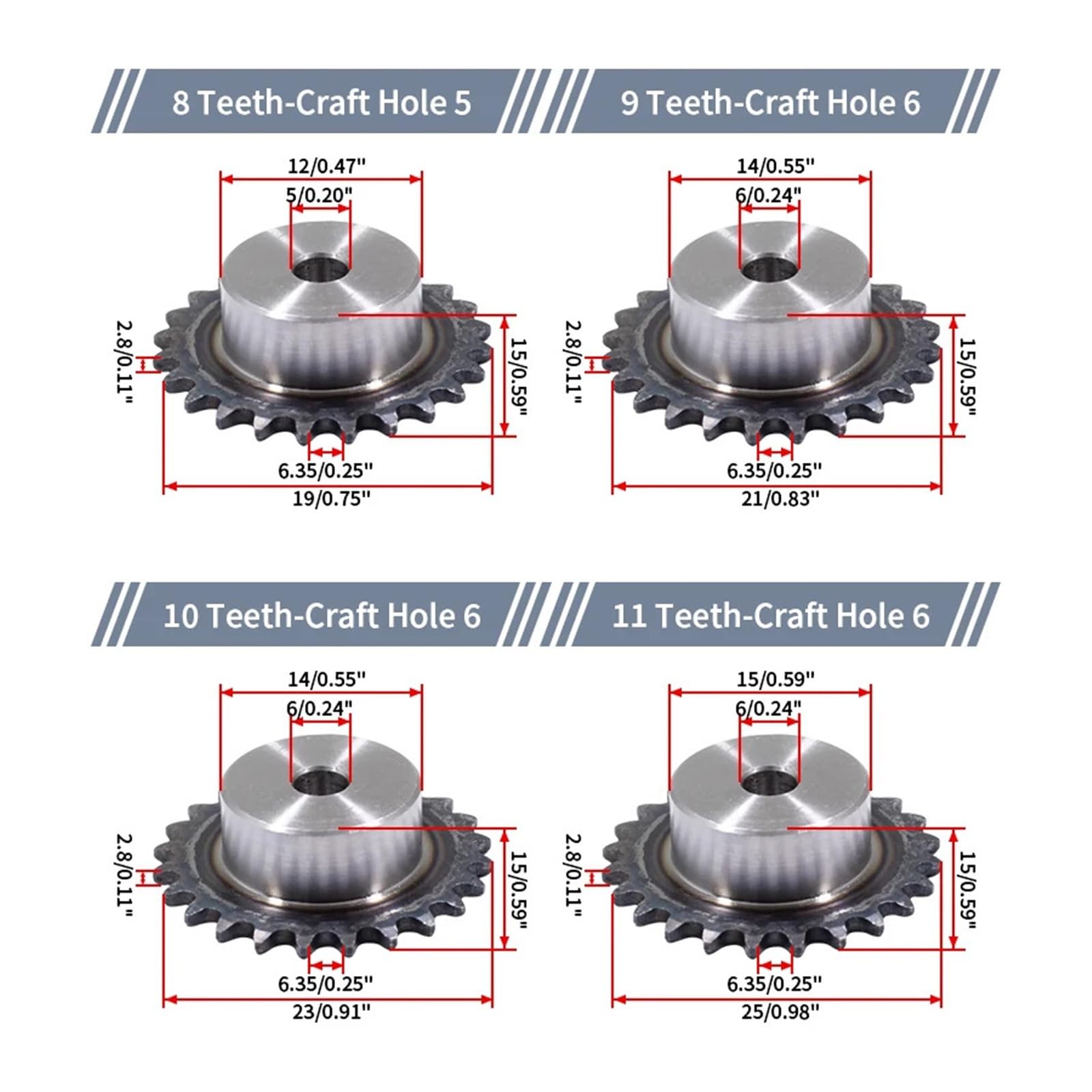 Piñones de cadena de acero, piñón de 2 puntos, 04C, 25H, 8 dientes a 37 dientes de piñón de dientes 45 # Paso de acero 6,35 mm transmisión CNC (1 ud, 33T D69)