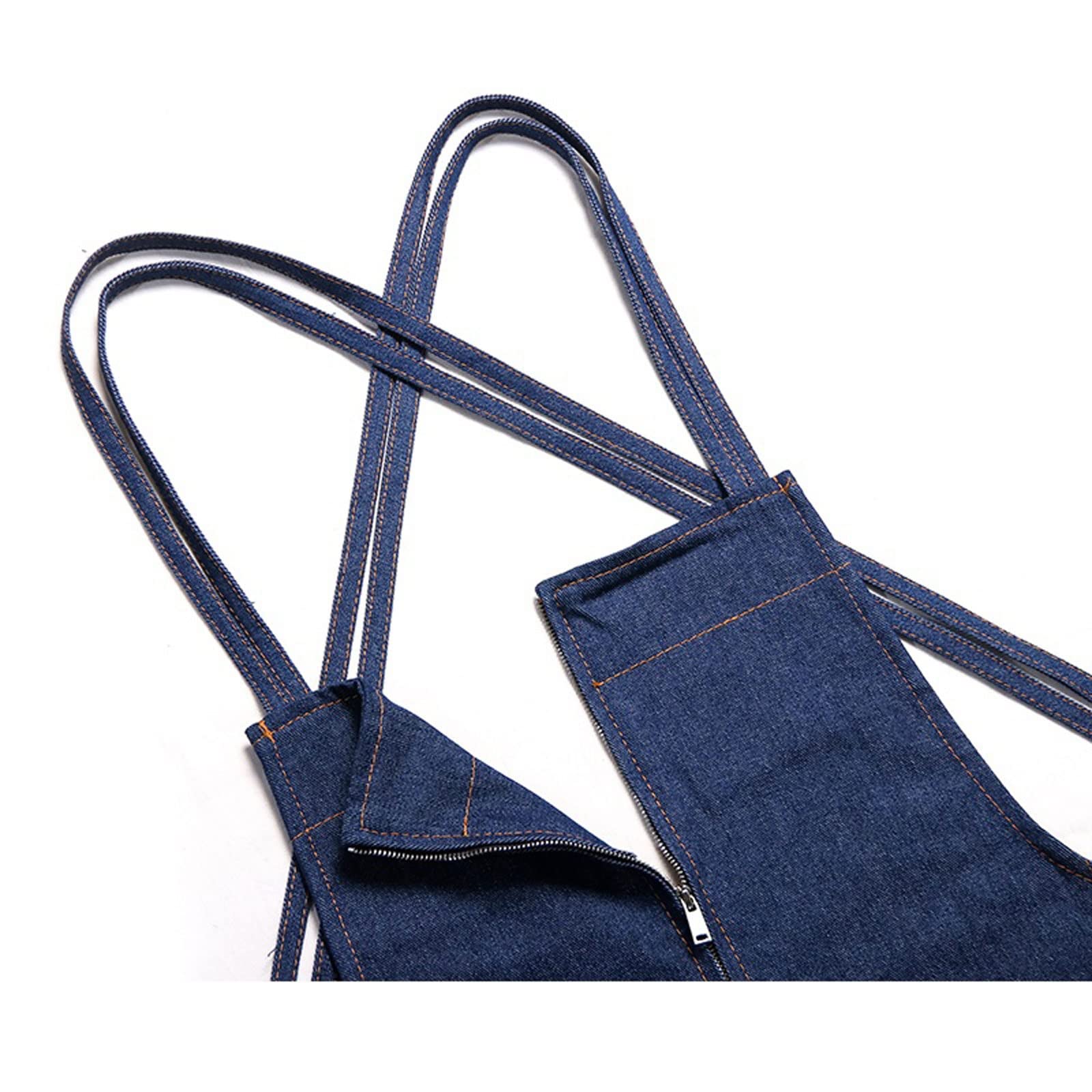 Delantal de Mezclilla Delantal de peluquería Cafetería Leche Té Tienda Camarero Herramientas Delantales para Hombres y Mujeres (Azul)