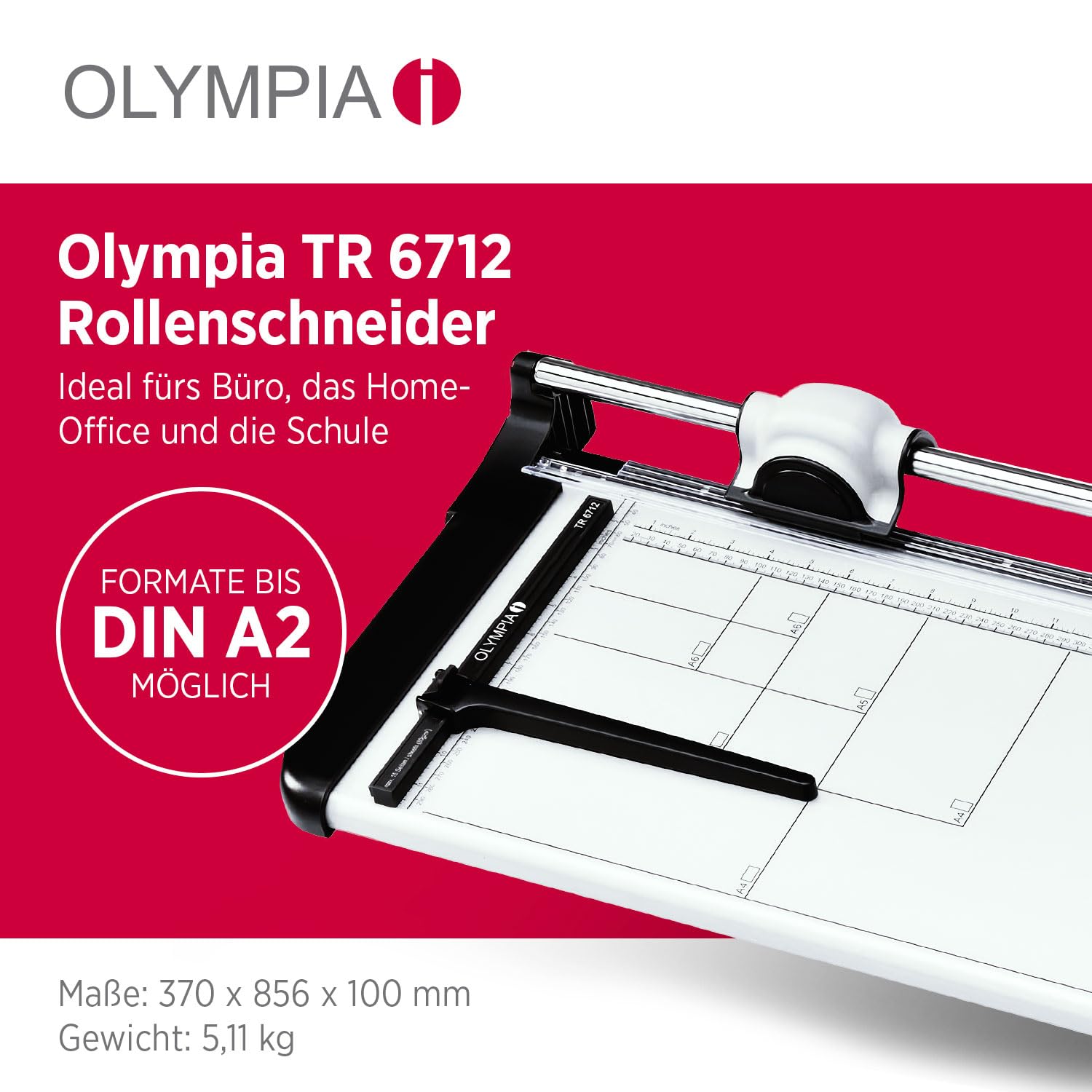 Olympia TR 6712 profesjonalna krajalnica do papieru (DIN A2, 12 arkuszy, linijka do cięcia, wysokiej jakości wycinarka do papieru, kart i zdjęć, metalowa maszyna do cięcia papieru do biura)