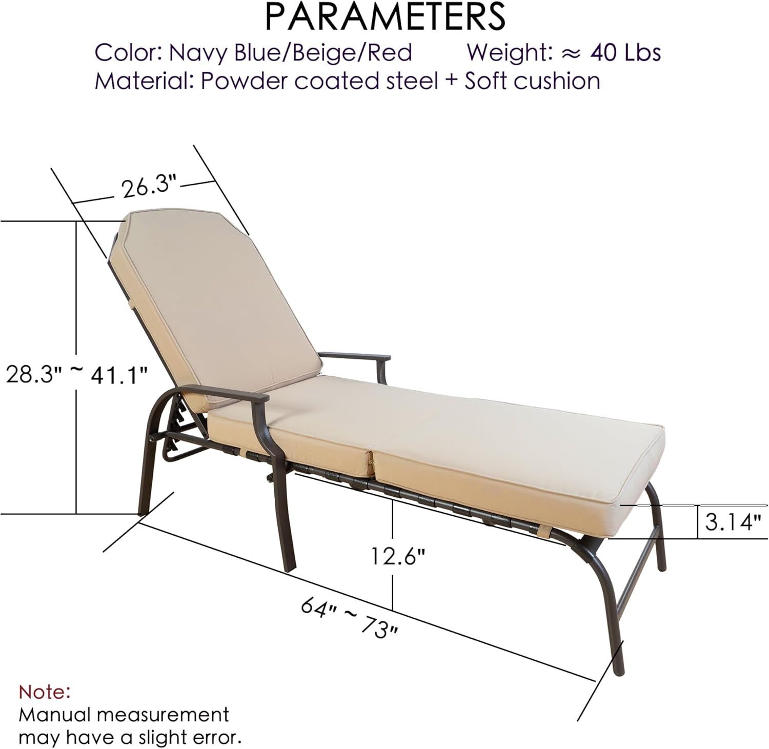 Beige Steel Outdoor Chaise Lounge with Cushions