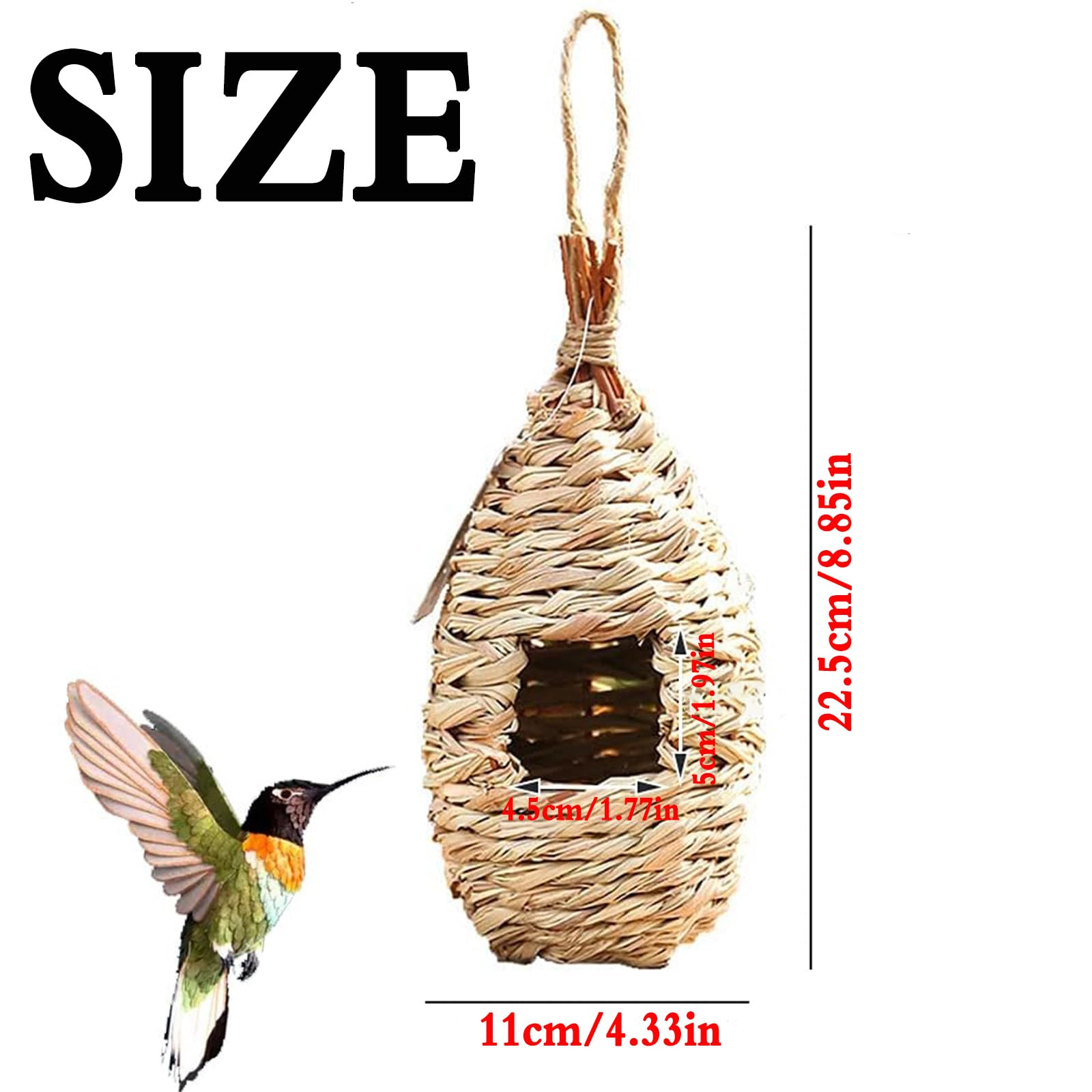 Vogelnest Gras, 2 Stück Gras Bird Nest, Vogelhäus, Handgewebte Vogelhäuser, Vogelhäus zum Aufhängen für Wellensittich Meise, Kanarienvogel, Amsel, Hummingbird, Rotkehlchen (Farbe der Stämme, A)