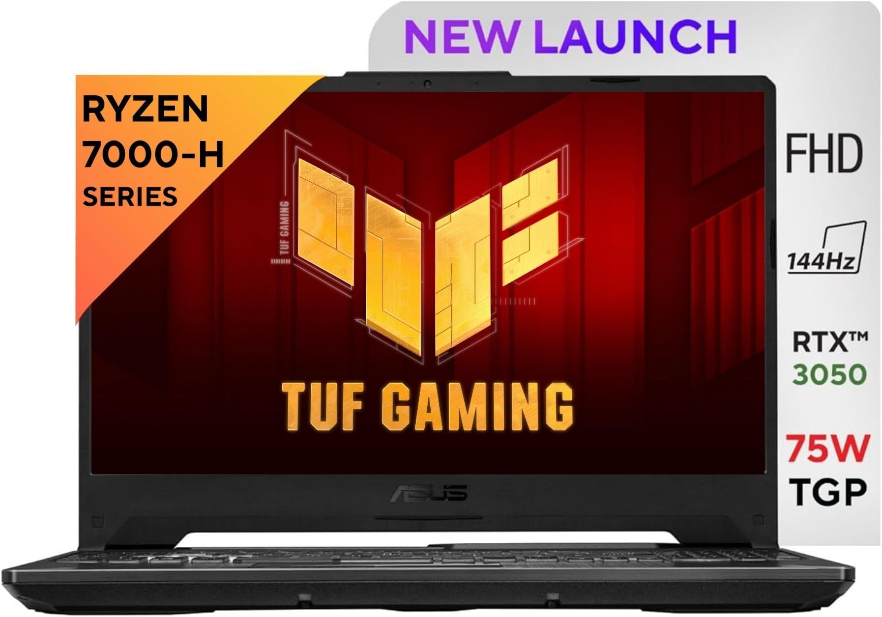 TUF Gaming A15, AMD Ryzen 7 7435HS, NVIDIA GeForce RTX 3050, 16GB RAM, 512GB SSD, FHD 144Hz 250 nits, 15.6", Windows 11, MS Office, Black, 2.30KG, FA506NCR-HN075WS Gaming Laptop