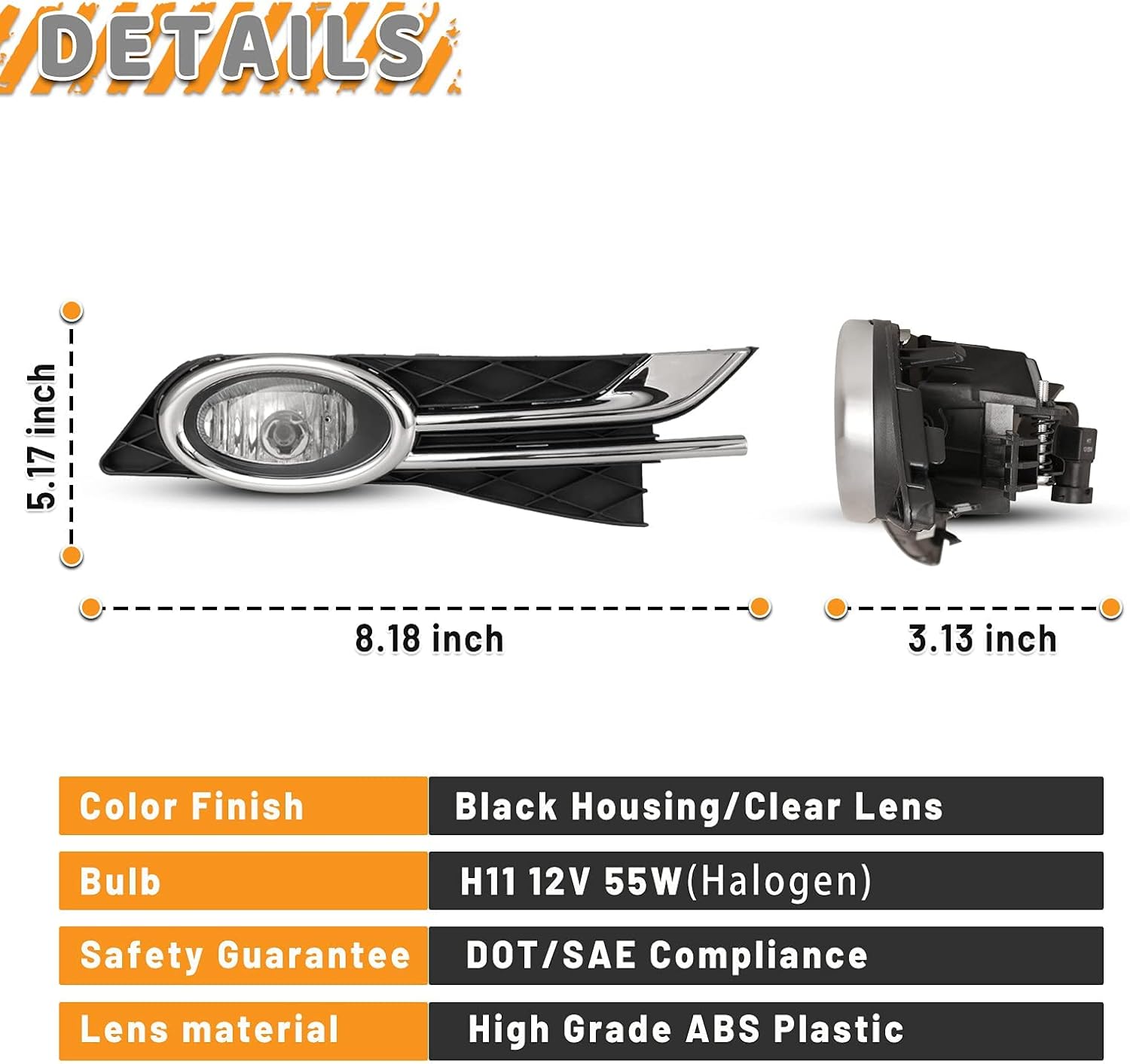 AUTOWIKI Fog Lights Lamp Assembly For Honda Odyssey 2014 2015 2016 2017 Driver Passenger Replacement(Clear Lens)