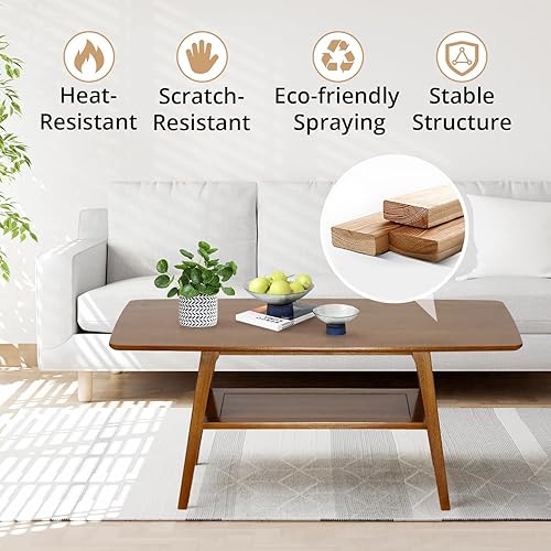 Miniatura 7 de Mesa auxiliar, mesa de centro de madera de alta gama con estante de almacenamiento y mesa abierta, mesa auxiliar rectangular de 2 niveles para sala