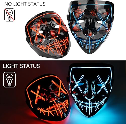 Miniatura 2 de Poptrend Máscara de Halloween con luz LED, máscara de miedo para festivales, cosplay, disfraz de Halloween, fiestas de máscaras, carnaval, regalo