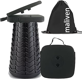 Maliven Collapsible Camping Stool with Seat Cushion & Nylon Bag, Square Portable Telescopic Stool, Lightweight Sturdy Foldable Stool for Camp Fishing Picnic, Max Load 550 lb