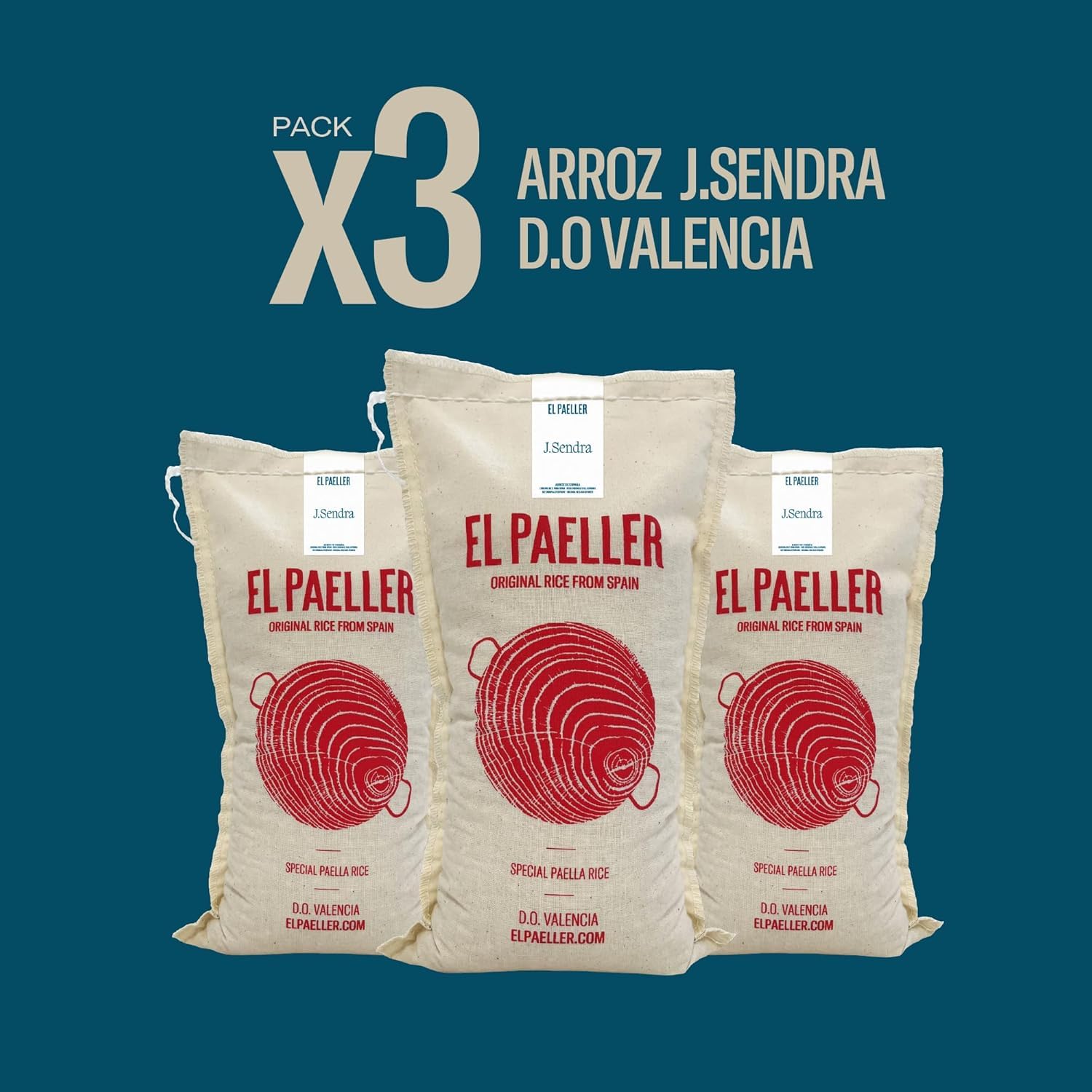 El PAELLER - Arroz J. Sendra D.O. Valencia | Máxima Absorción de Sabor para Paellas y Arroces Melosos | Pack de 3 uds. de 1 kg