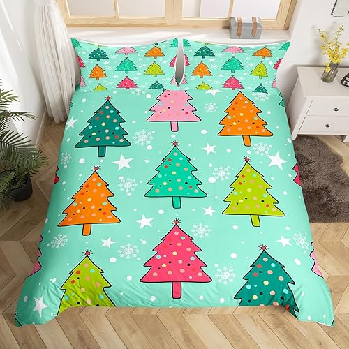 Erosebridal Funda de edredón de árbol de Navidad de puntos coloridos, decoración de Navidad en acuarela, juego de ropa de cama de Navidad, diseño de