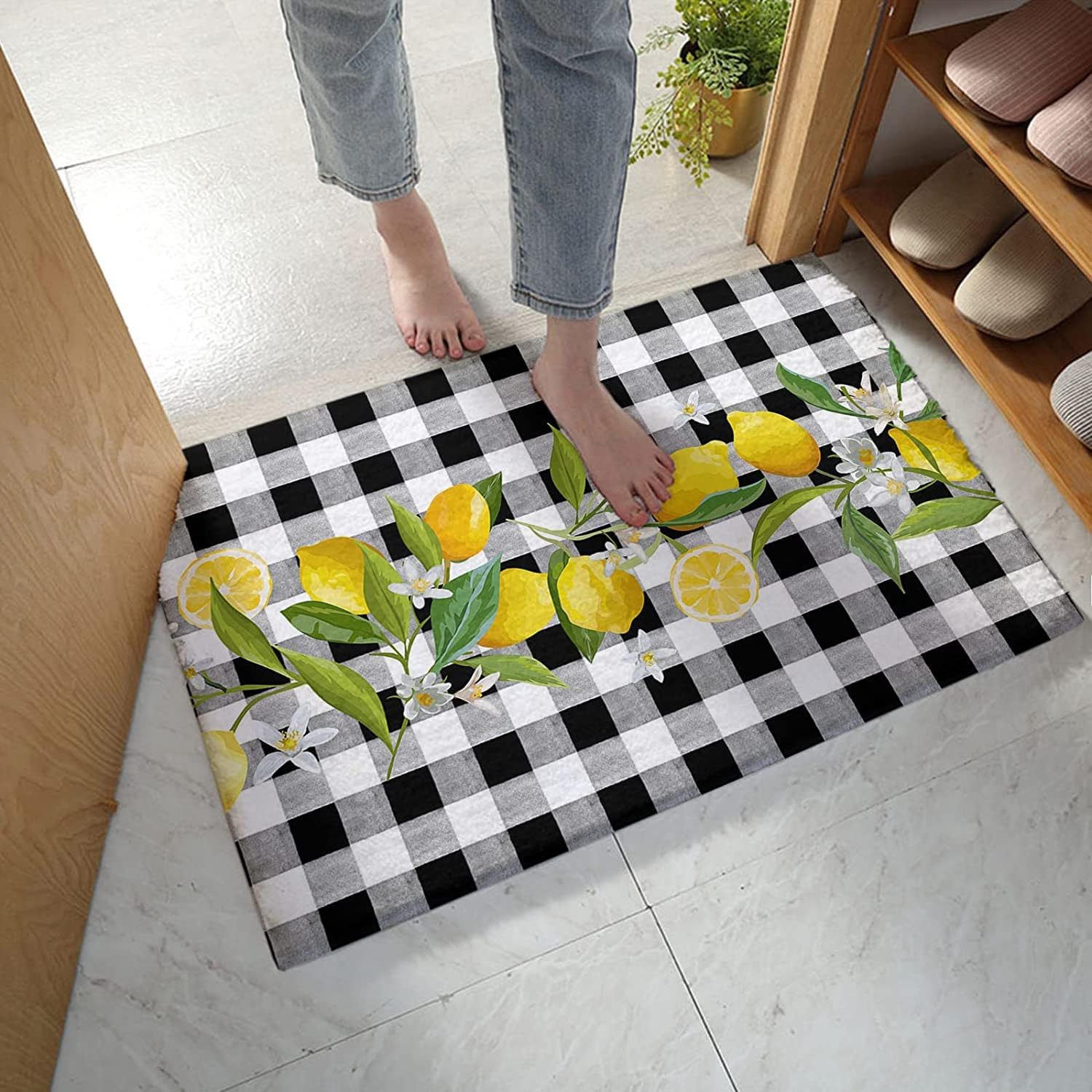 Summer Yellow Lemon Slices Citrus Fruit Black Buffalo Check