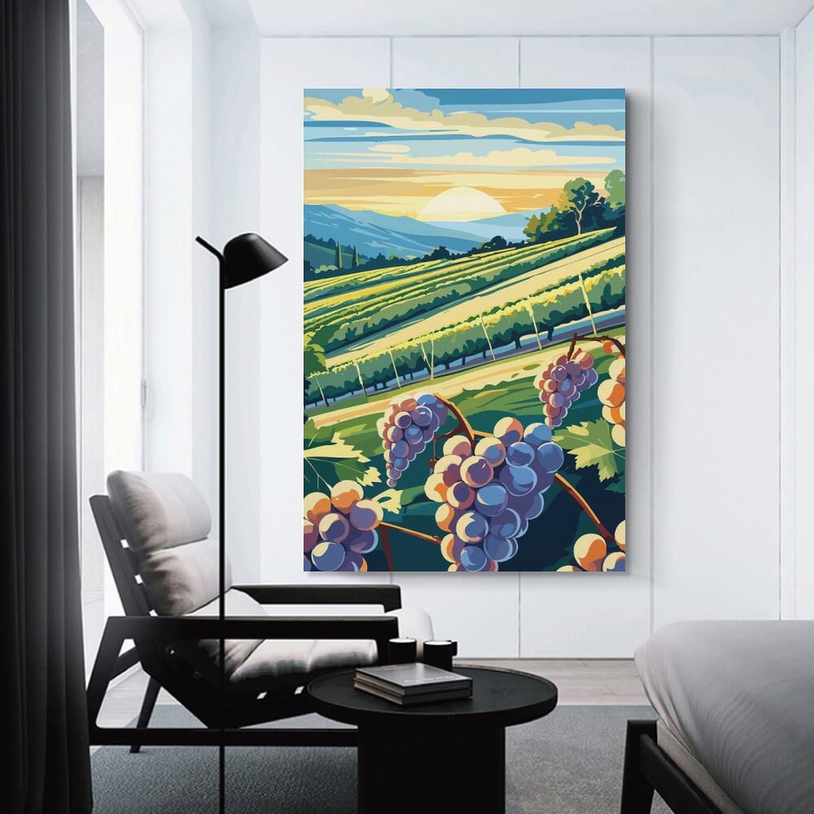 Junmoney Vineyard Landscape at Sunset Canvas Wall Picture 12x18inch(30x45cm), for Contemporary Homes, Apartments Or Offices, Wall Decor with Flexible Room Appeal
