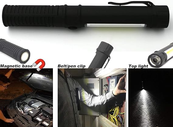 COB LED Work Flashlight with Magnetic Base and Clip Multi-Function Pocket Pen Light Inspection Work Light, 4 PCS | DualLight, Magnet & Clip HandsFree, Waterproof Compact
