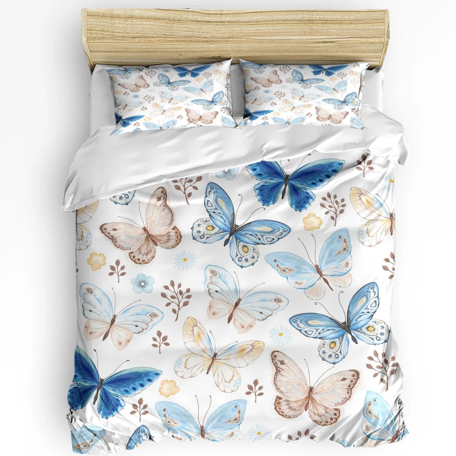 Parure de lit housse de couette papillon fleurs feuilles 220x260 cm