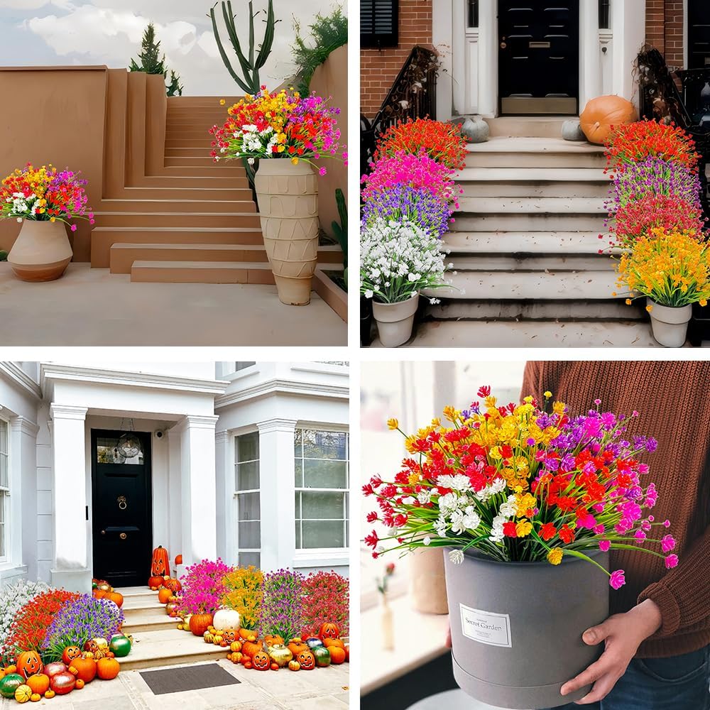 Artificial Plants & Flowers 10 Bundles Orange Faux Outdoor Artificial Plants UV Resistant Plastic Flowers for Decoration Artificial Hanging Flowers for Outdoors - Image 6