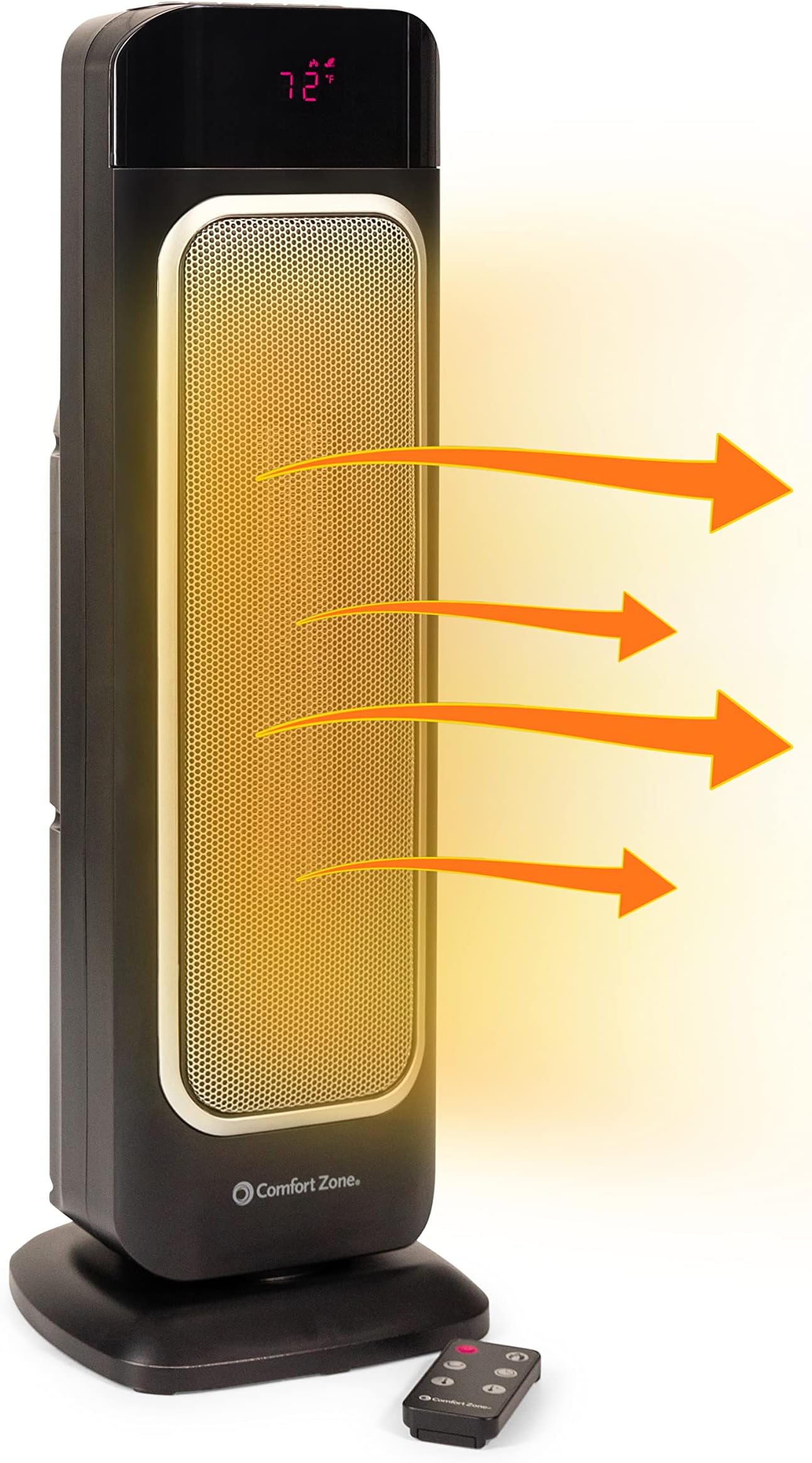 Electric 24" Oscillating Digital Tower Space Heater with Full Function Remote, Adjustable Thermostat, and Overheat Protection, Ideal for Home, Bedroom, & Office, 1,500W, CZ523RBK