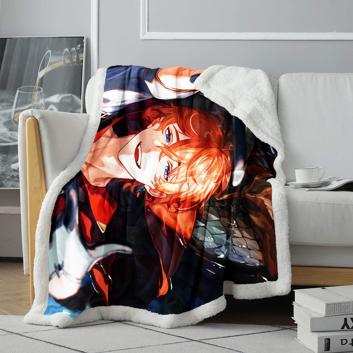 CHTLIFQ Genshin Impact Tartaglia 3D pattern sherpa blanket Plush Blanket Bed Throw All Seasons Girls, Boys, Adults, Teen, Kids 31.5x47.3 inches sherpa （80x120cm）