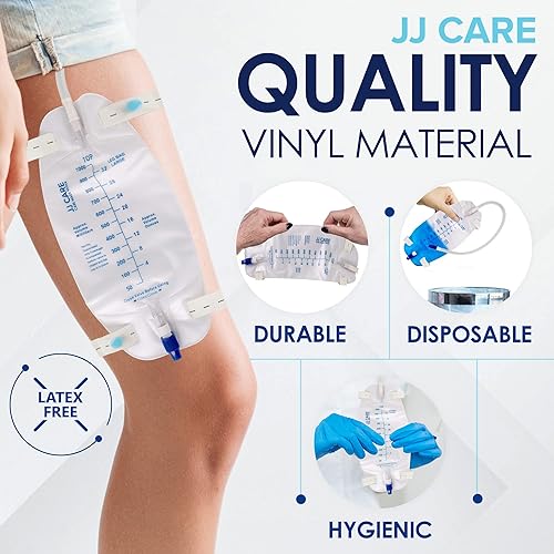 Miniatura 4 de JJ CARE Bolsa de drenaje urinario para piernas  Paquete de 3 bolsas de catéter para piernas, 33.8 fl oz de capacidad, antirreflujo, bolsas