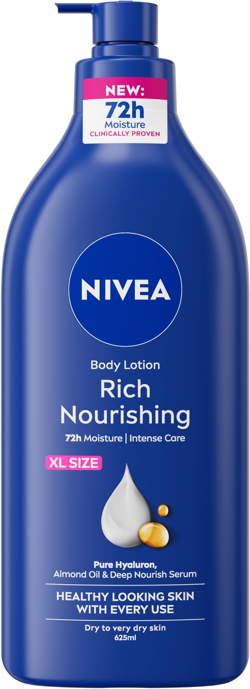 Rich Nourishing Body Lotion (625ml), Rich 72H Hydration Moisturiser for Dry Skin Made with Deep Moisture Serum and Almond Oil, Extra Large NIVEA Body Lotion