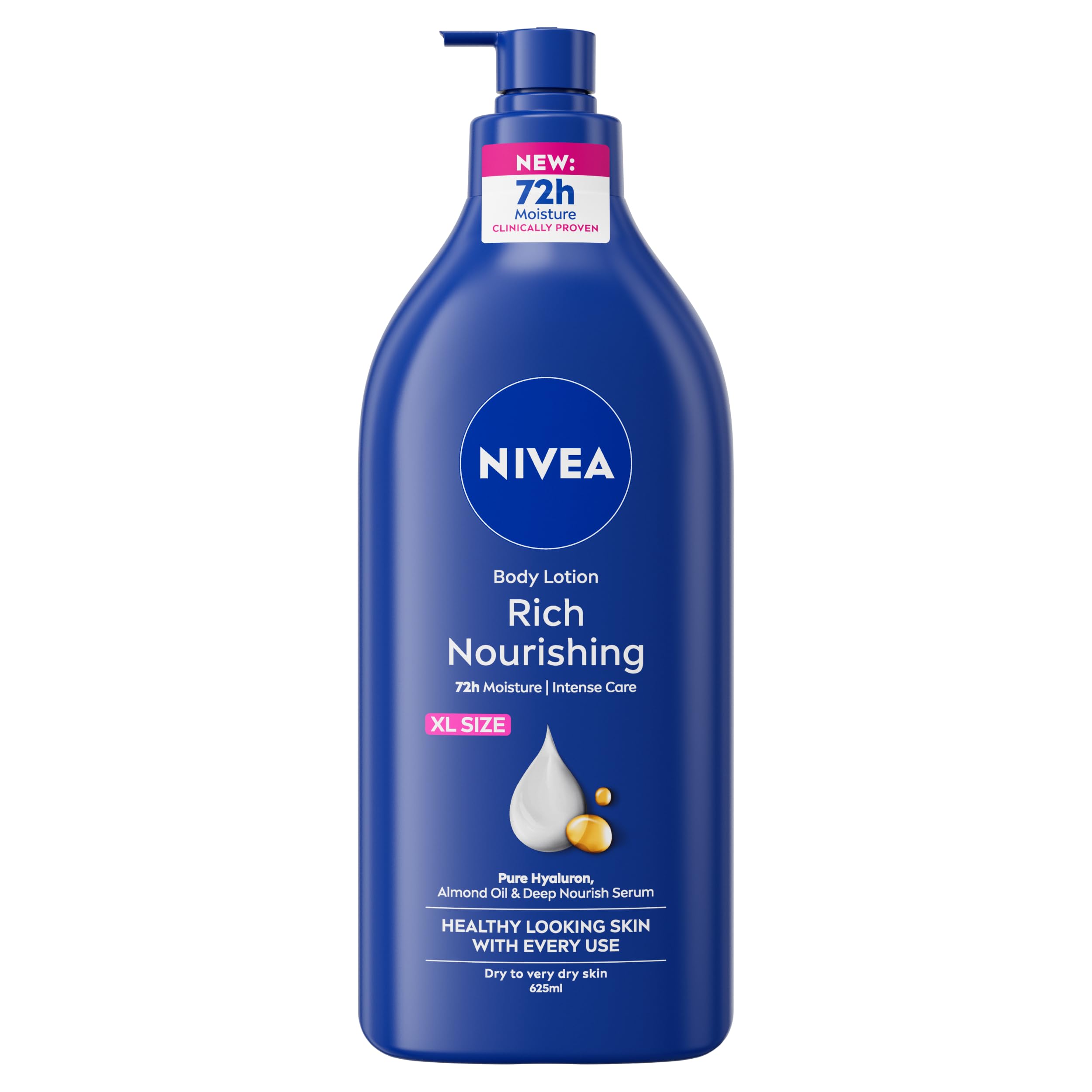 NIVEA Rich Nourishing Body Lotion (625ml), Rich 72H Hydration Moisturiser for Dry Skin Made with Deep Moisture Serum and Almond Oil, Extra Large NIVEA Body Lotion - 2