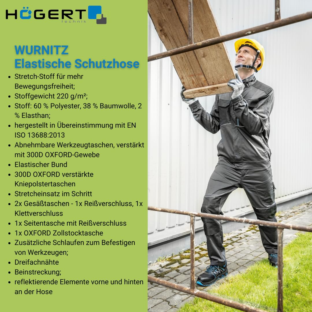 Högert Technik - WURNITZ Elastische Schutzhose Dunkelgrau | Professionelle WURNITZ Herren Schutzhosen | Arbeitshose Herren Arbeitshose mit Kniepolstertaschen Langlebig und komfortabel